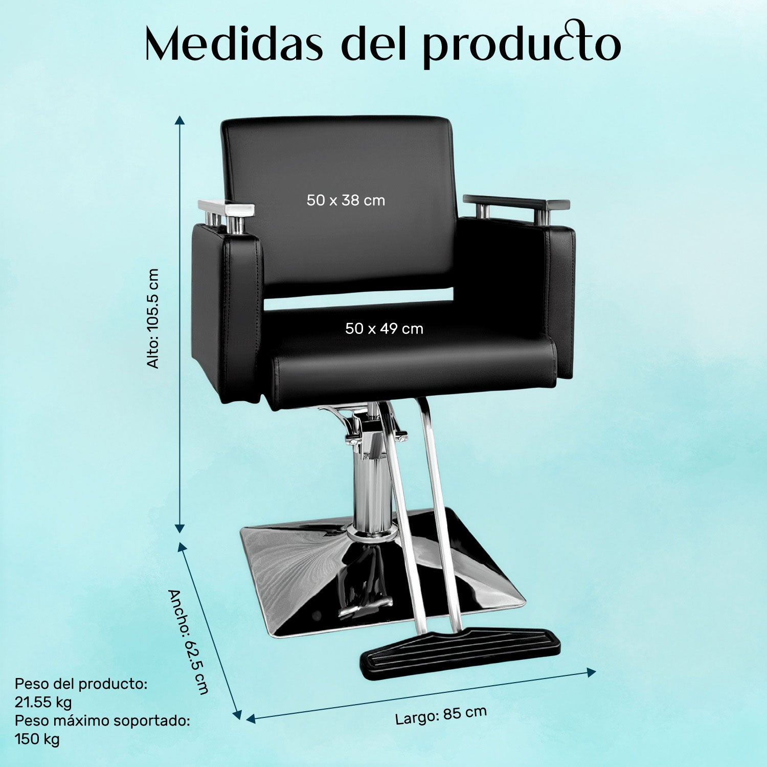 Sillon Silla Barberia Estetica Cuadrada 360° Moderna Negra