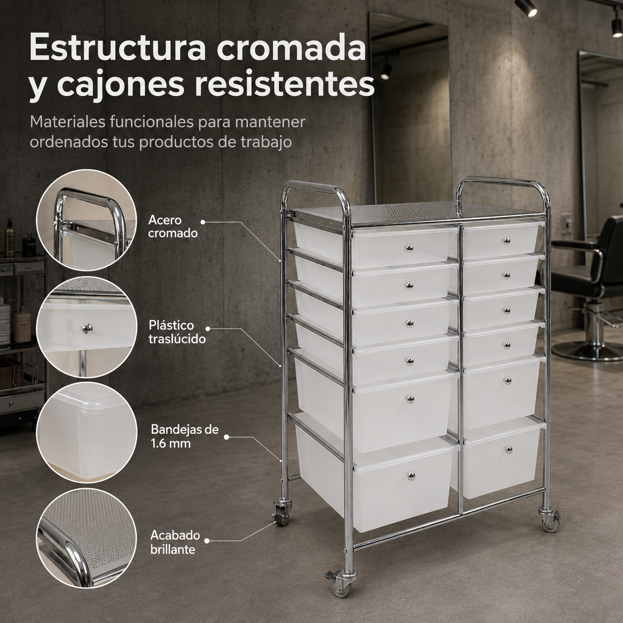 Mesa Auxiliar Organizador Oficina Carro Auxiliar 12 Cajones