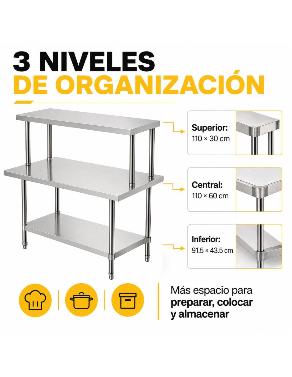 Mesa Isla Trabajo Acero Inoxidable Pasteur 110x60x105