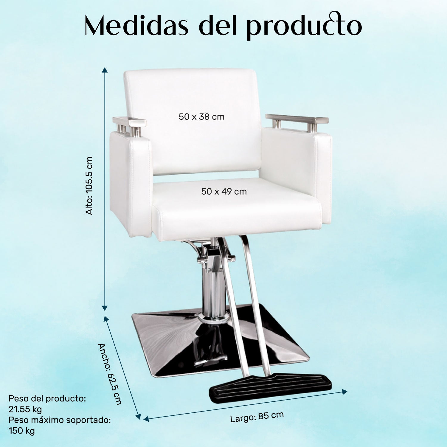Sillón Silla Barberia Estética Cuadrada 360° Moderna Blanco