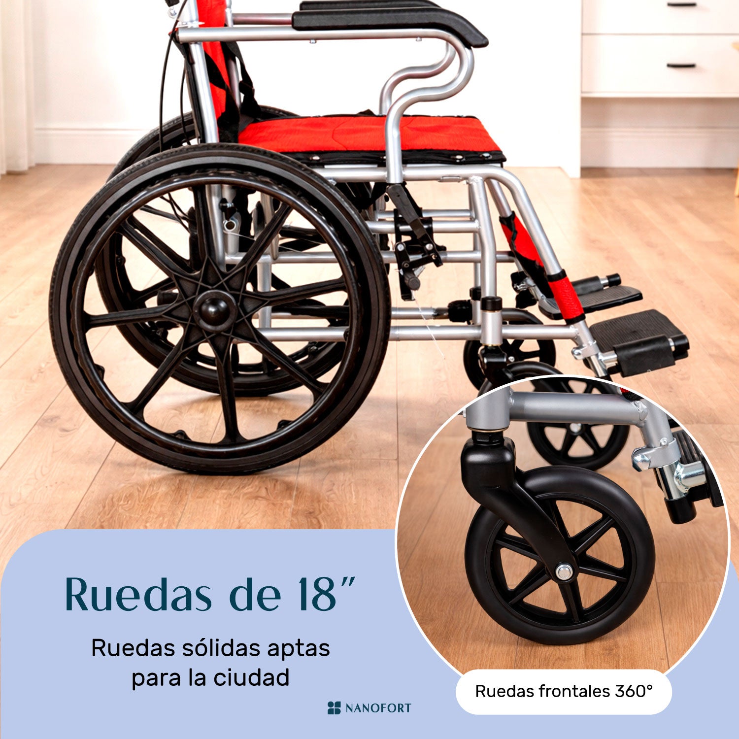 Silla Ruedas Plegable Aluminio Ligera Todo Terreno Premium Color Rojo