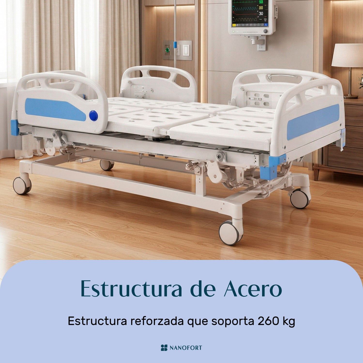 Cama de Hospital Eléctrica con Colchón y Porta Suero