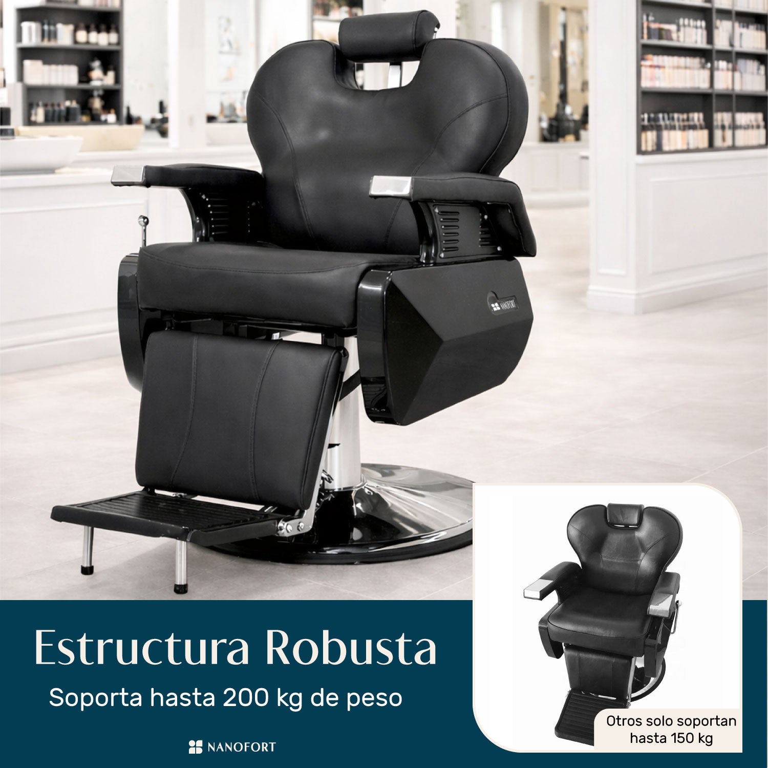Sillon de Barbero Neumatico para Barberia, Peluqueria o Estetica Negro