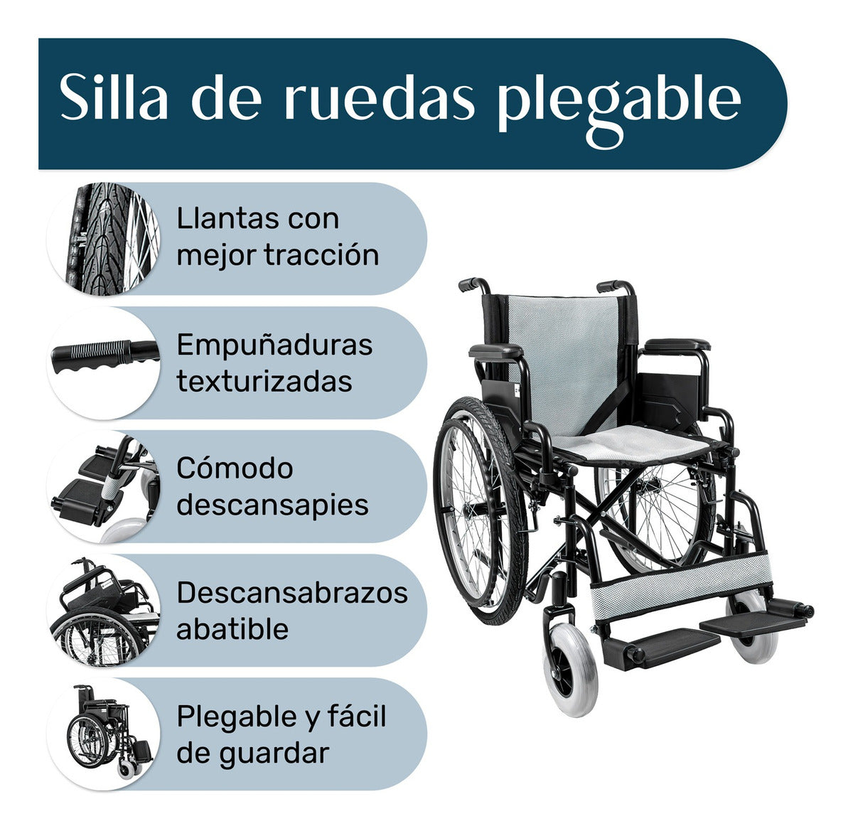 Silla Ruedas Plegable Todo Terreno Descansa Brazo Abatible