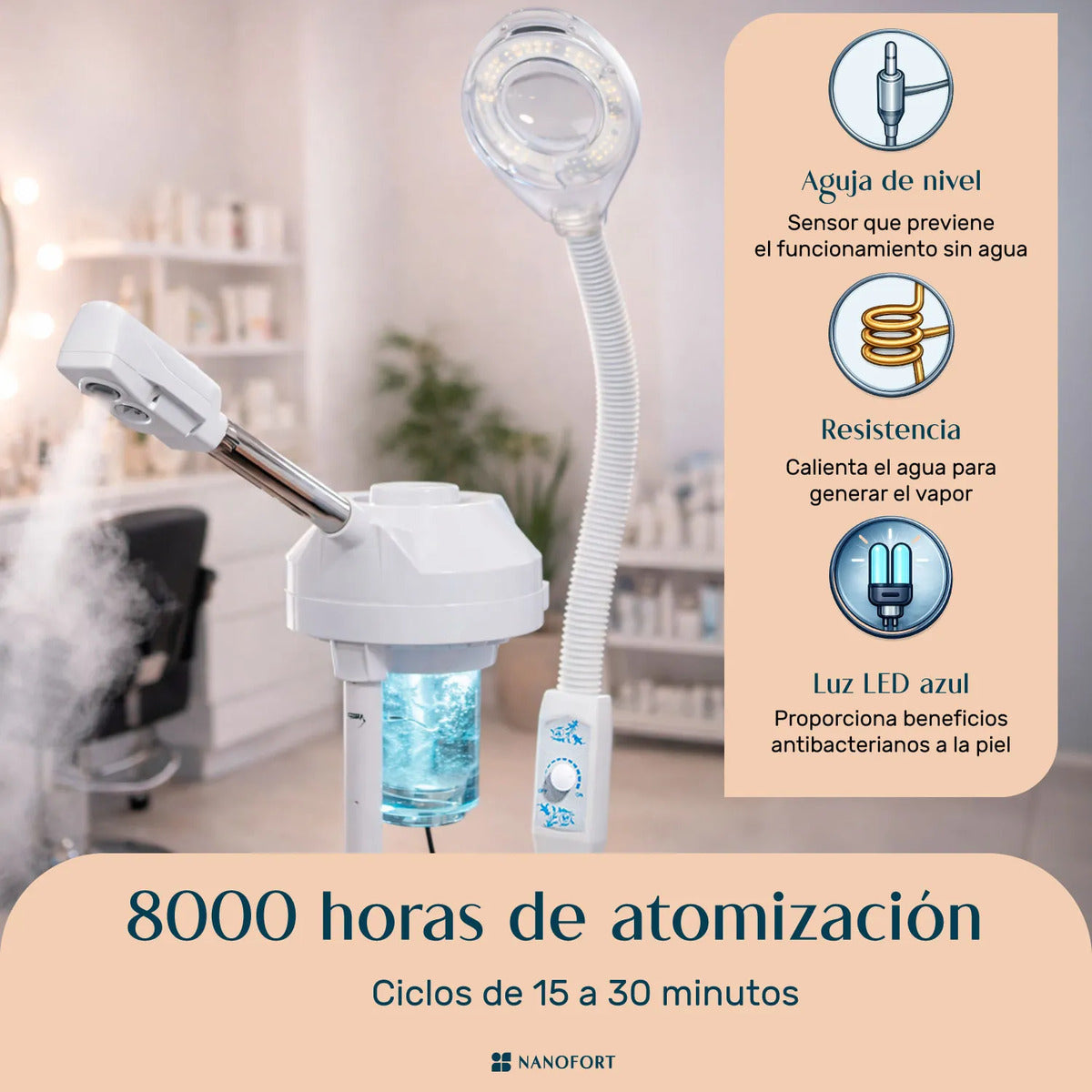 Vaporizador Facial Profesional Lampara Lupa Temporizador Spa Blanco