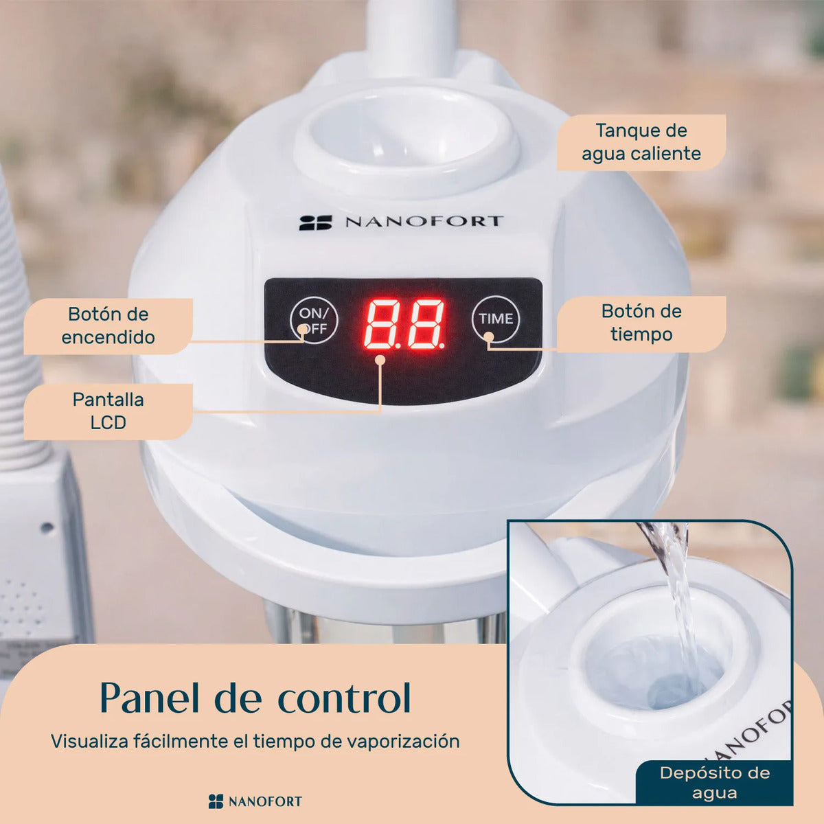 Vaporizador Facial Profesional Lampara Lupa Temporizador Spa Blanco