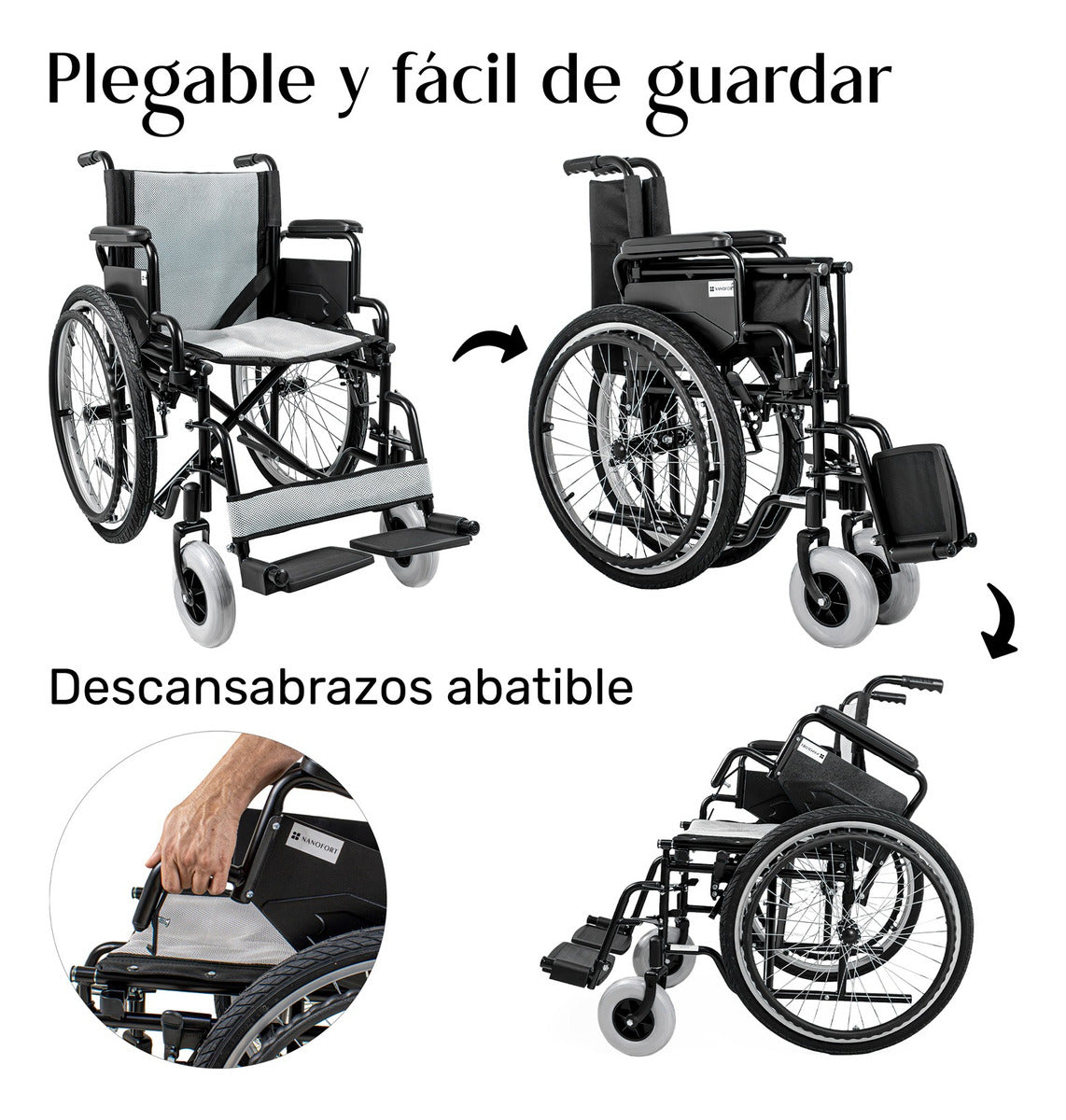 Silla Ruedas Plegable Todo Terreno Descansa Brazo Abatible