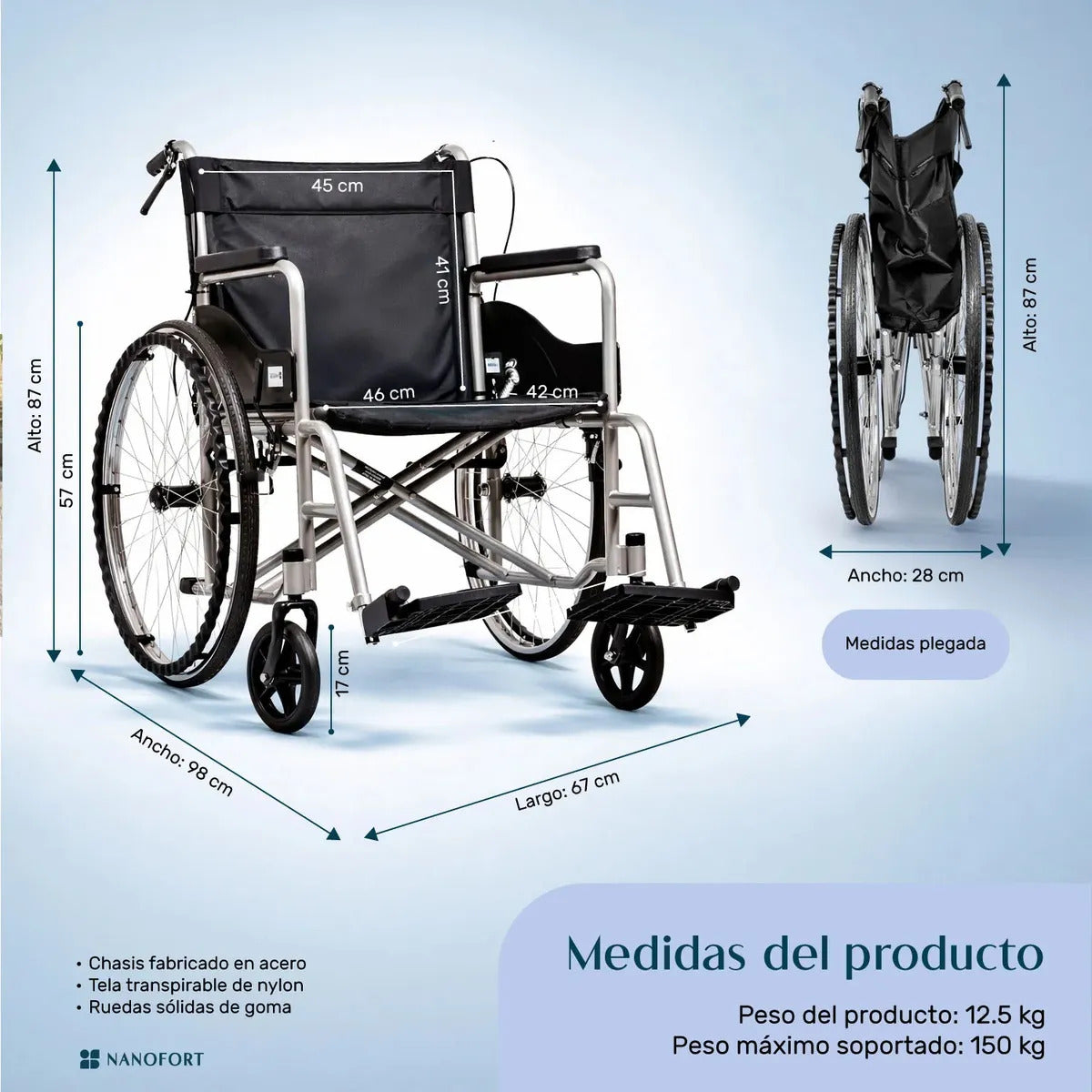 Silla de Ruedas Todo Terreno Plegable Uso Rudo Marco de Acero