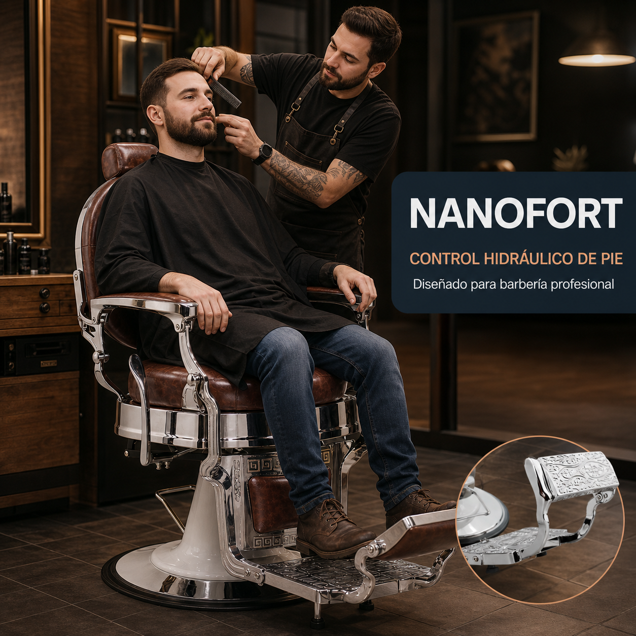 Sillon Barbero Capitonado Premium Barberia Lujo Peluqueria Old Class Cafe