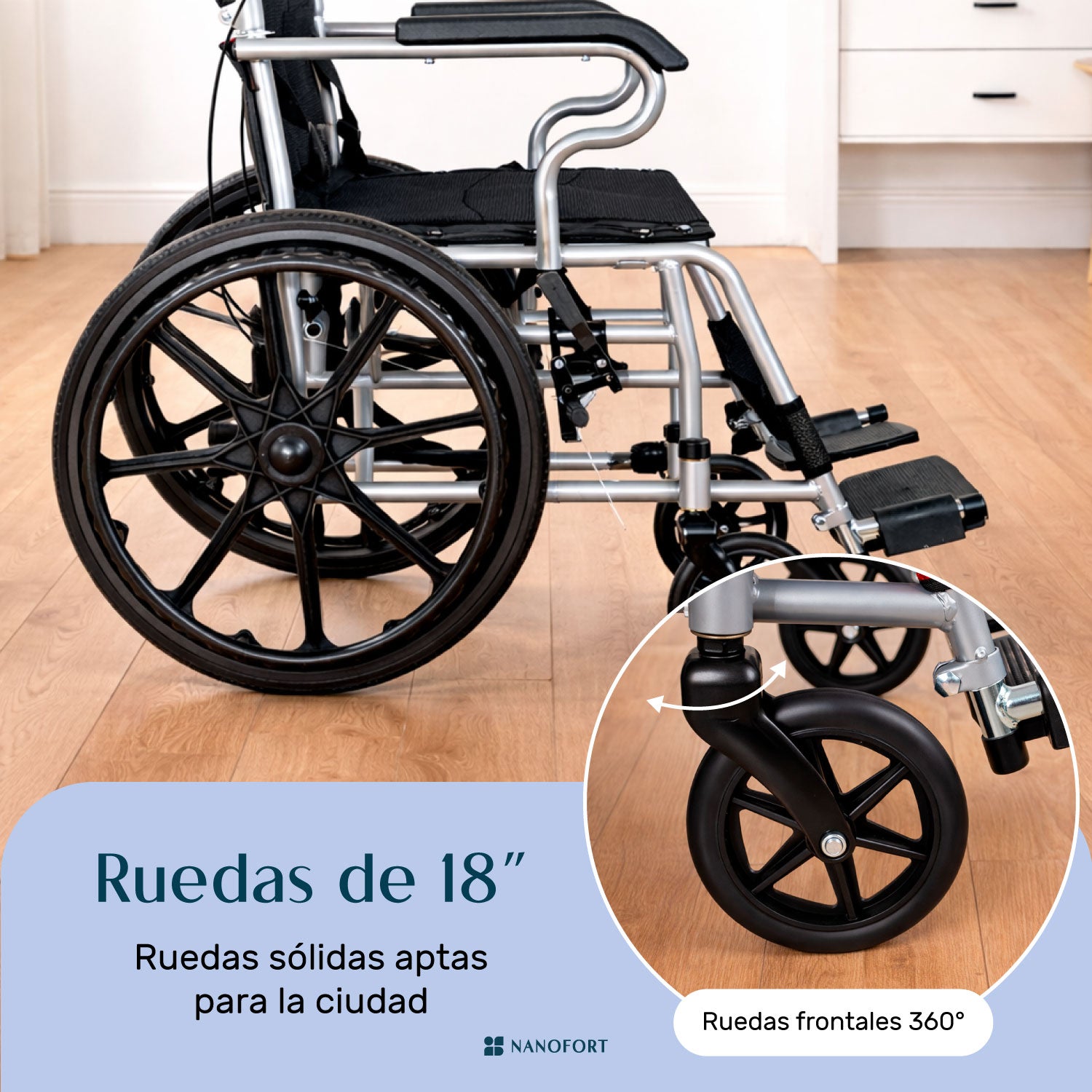 Silla Ruedas Plegable Aluminio Ligera Todo Terreno Premium Color Negro