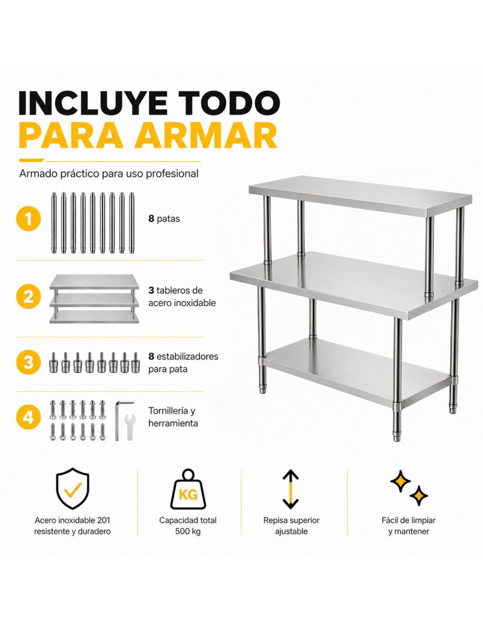 Mesa Isla Trabajo Acero Inoxidable Pasteur 110x60x105
