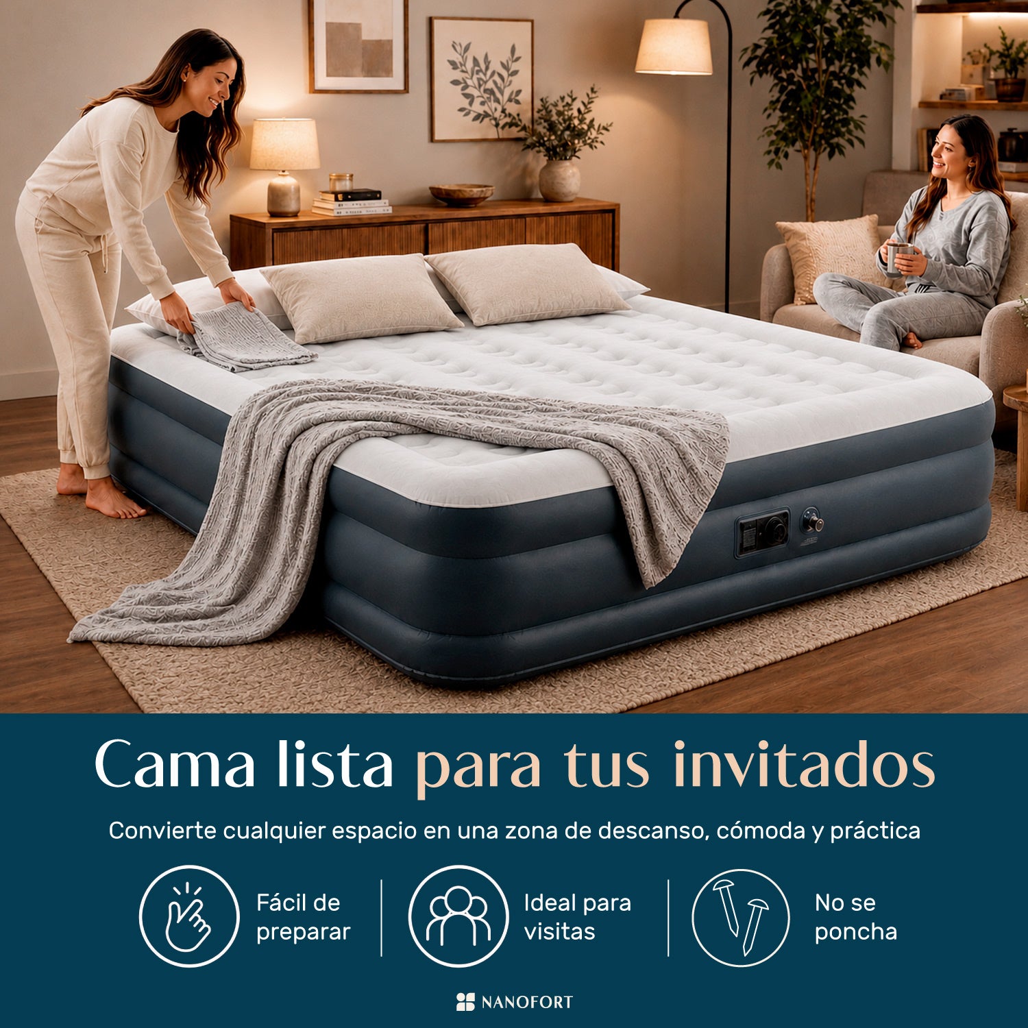 Colchon Inflable Queen Size con Bomba Integrada - Rapido Inflado