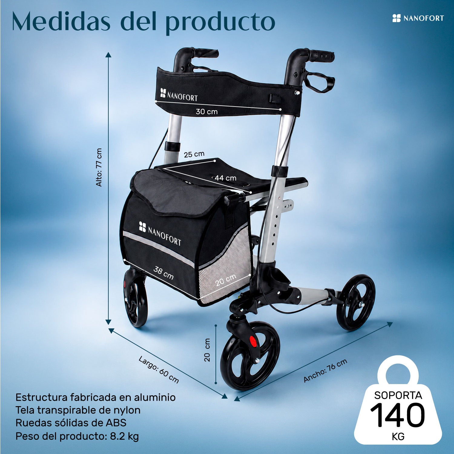 Andadera Silla De Transporte Para Adulto Plegable Ajustable