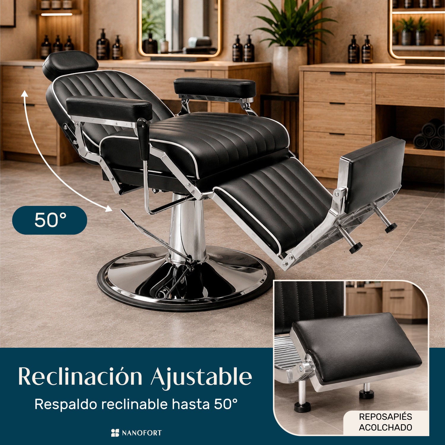 Sillón Barberia Hidráulico Silla Estética Respaldo Ajustable Inclinación  50° Negro