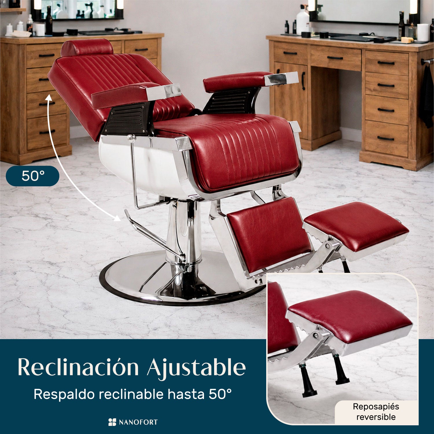 Sillon Barberia Silla Reclinable Premium Giro 360° Neumatica Vino