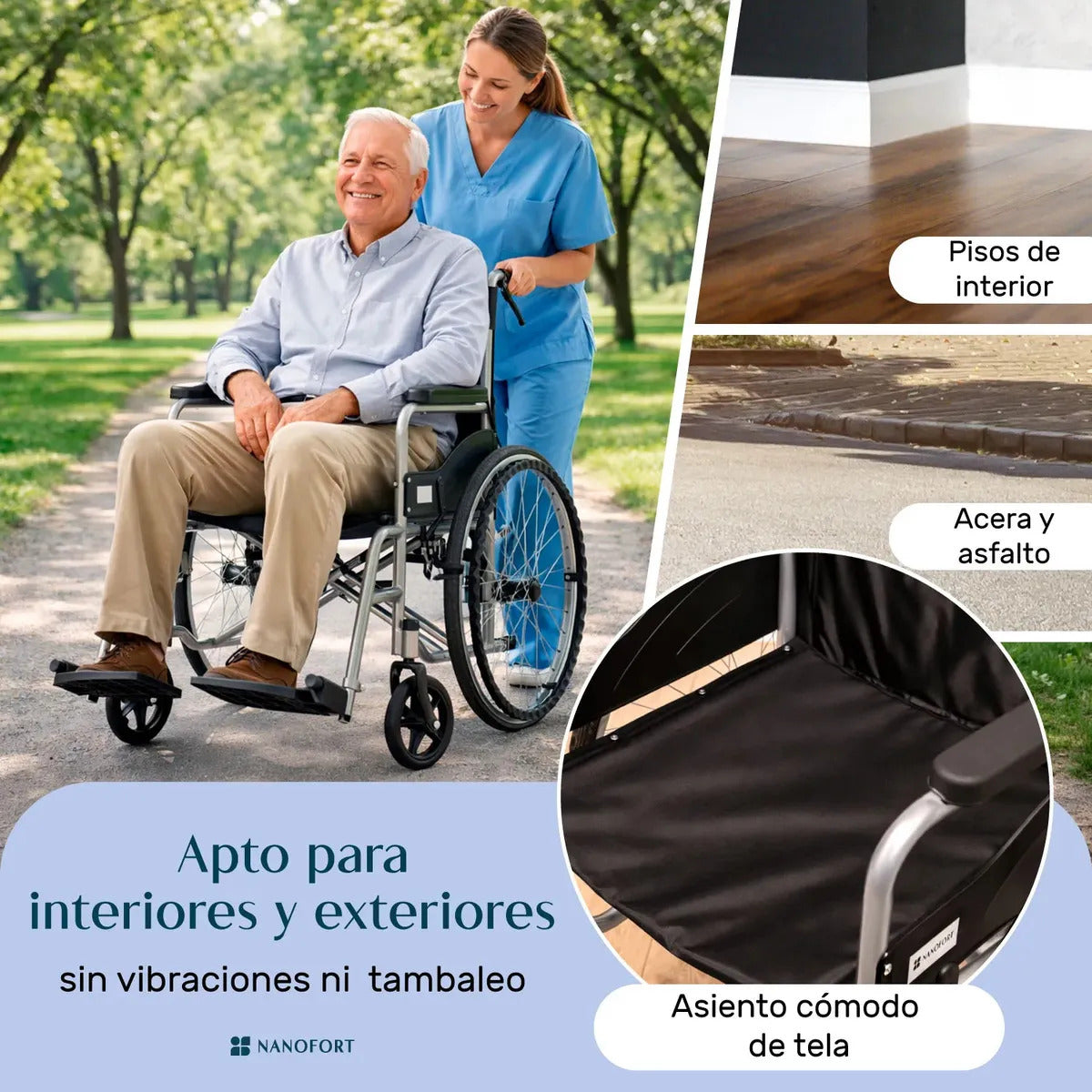 Silla de Ruedas Todo Terreno Plegable Uso Rudo Marco de Acero