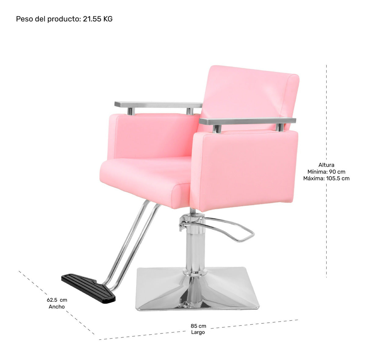 Sillon Silla Barberia Estetica Cuadrada 360° Moderna Rosa