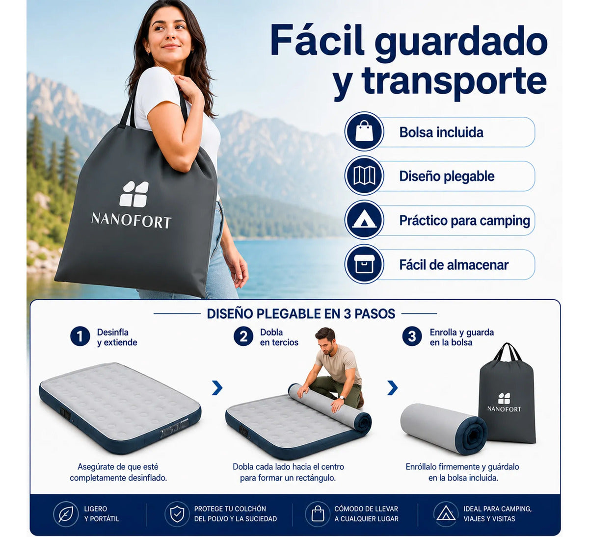 Colchon Inflable Queen Size Inflado Automatico Almohadas Gris