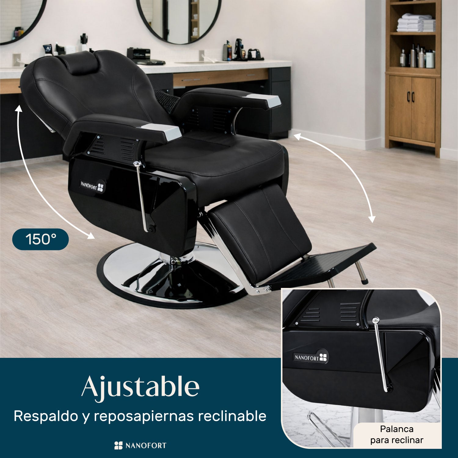 Sillon de Barbero Neumatico para Barberia, Peluqueria o Estetica Negro