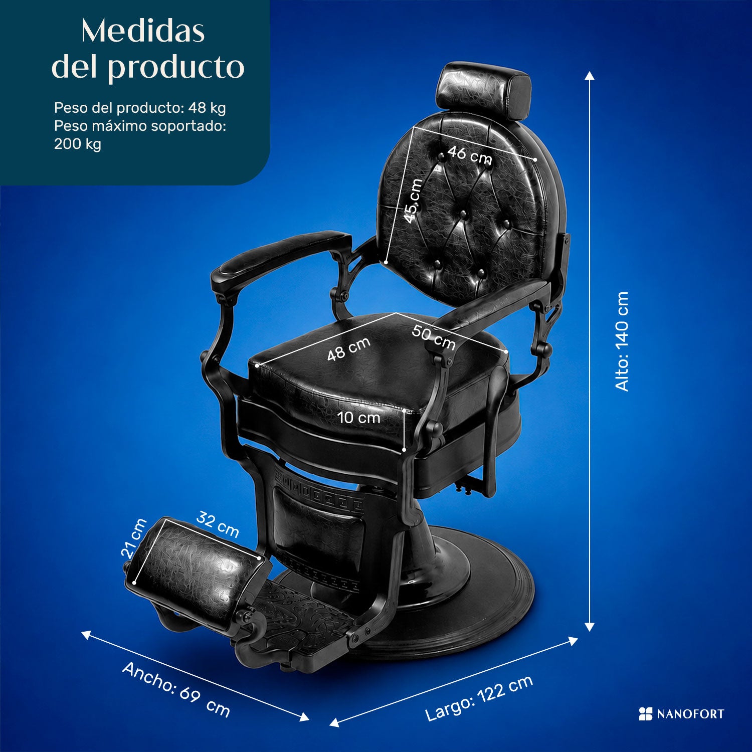 Sillon Gotico Premium Barberia Lujo Robusto Peluqueria Class Color Negro Forma De La Base Redonda Tipo De Respaldo Reclinable