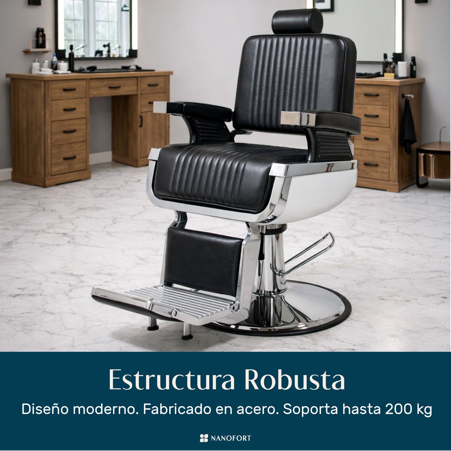 Sillón Barberia Silla Reclinable Premium Giro 360° Neumática negro