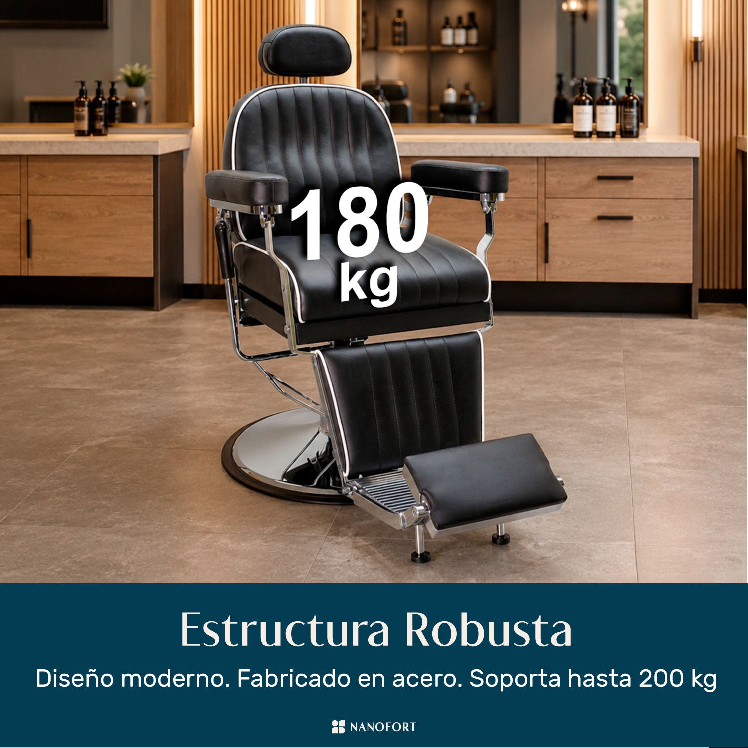 Sillón Barberia Hidráulico Silla Estética Respaldo Ajustable Inclinación  50° Negro