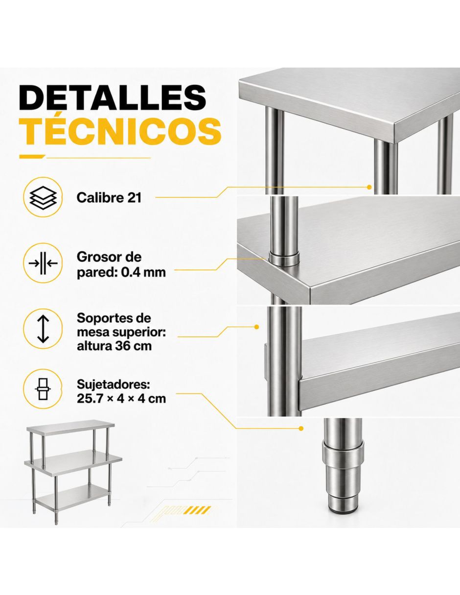 Mesa Isla Trabajo Acero Inoxidable Pasteur 110x60x105