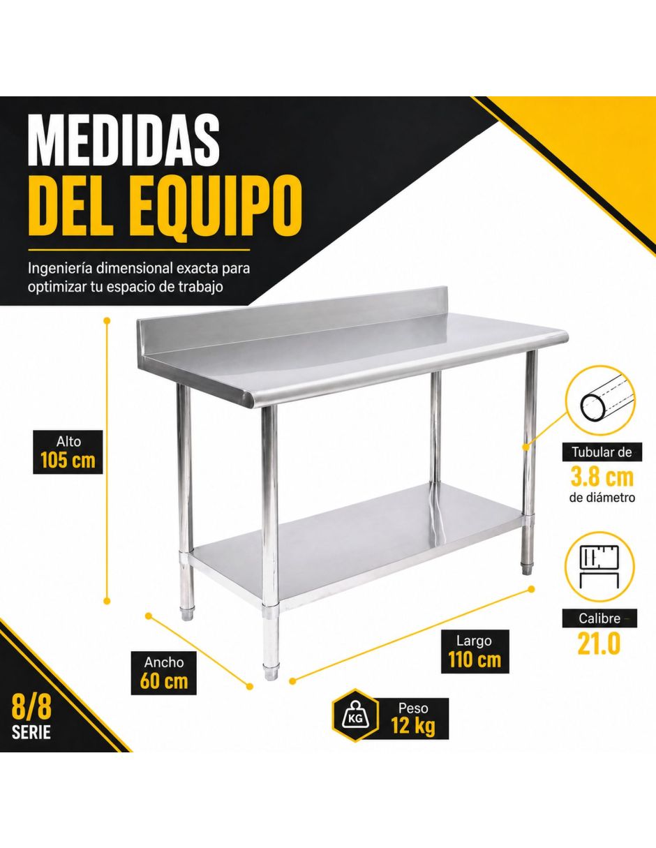 Mesa Isla Trabajo Acero Inoxidable Pasteur 110x60x105