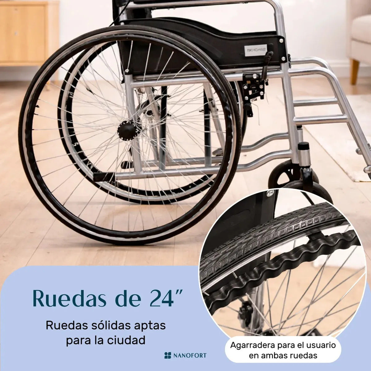 Silla de Ruedas Todo Terreno Plegable Uso Rudo Marco de Acero