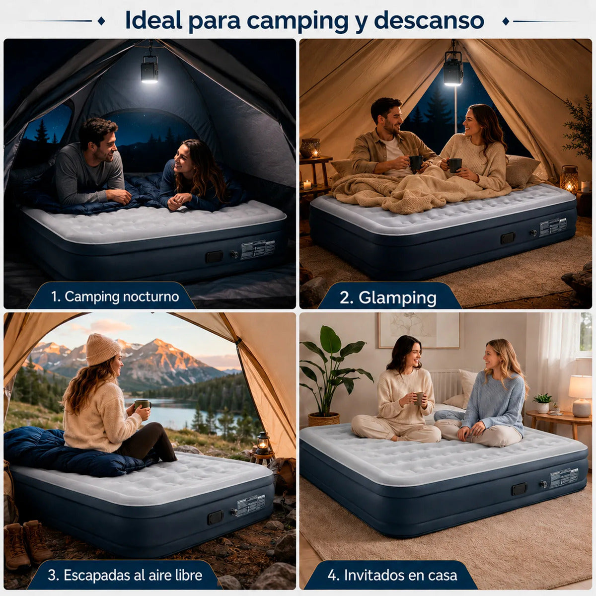 Colchon Inflable Queen Size Inflado Automatico Almohadas Gris