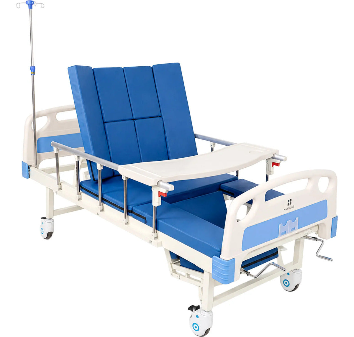 Cama Hospital Manual 5 Posiciones Cómodo Colchon Porta Suero Azul