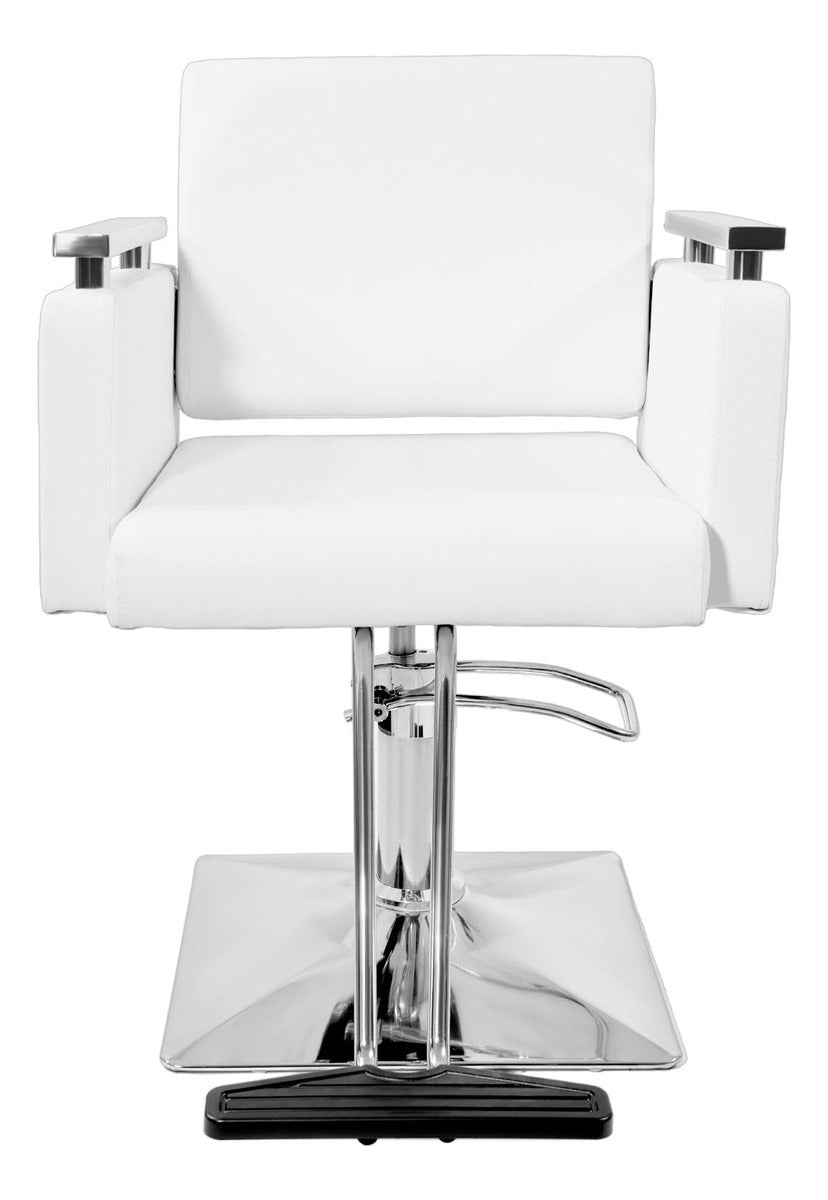 Sillon Silla Barberia Estetica Cuadrada 360° Moderna Blanco.