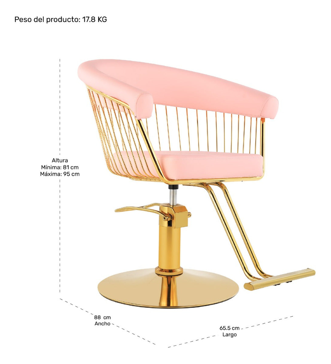 Silla Gold Circular Estetica Spa Ajustable Giro 360° Rosa