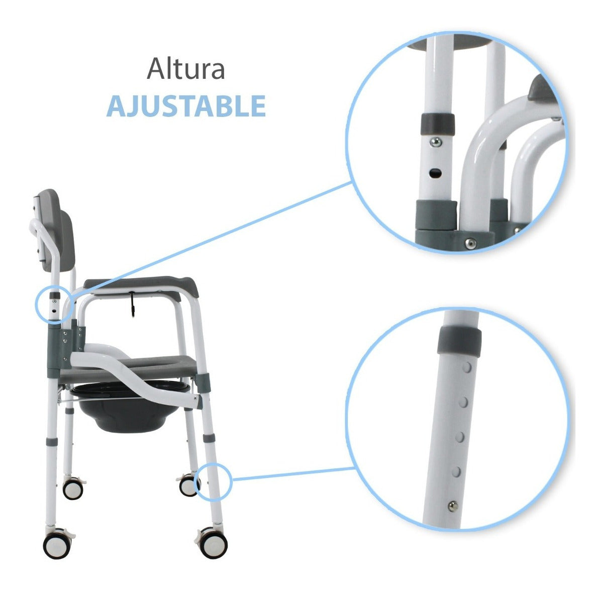 Silla Baño Premium Discapacitados Ducha Aluminio 3-1 Adulto
