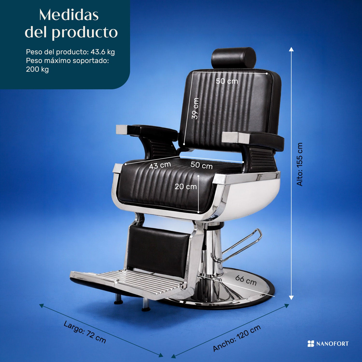 Sillón Barberia Silla Reclinable Premium Giro 360° Neumática negro