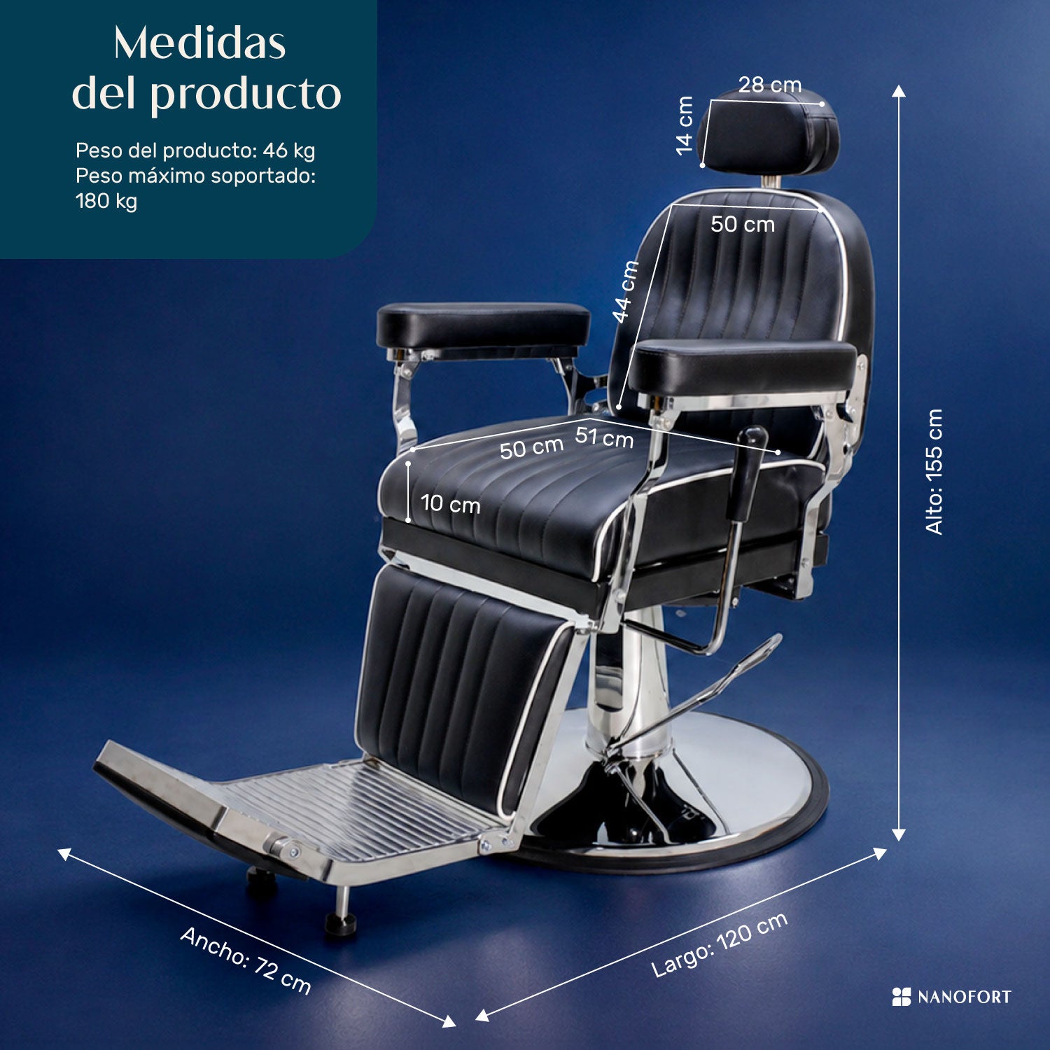 Sillón Barberia Hidráulico Silla Estética Respaldo Ajustable Inclinación  50° Negro