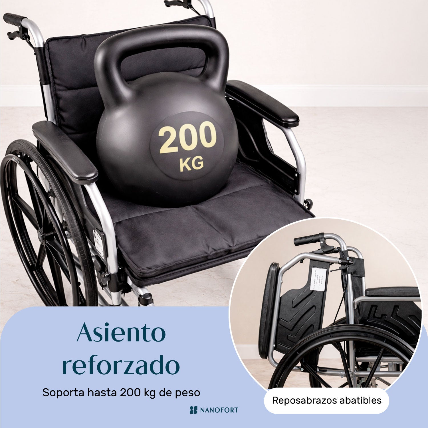 Silla De Ruedas Sobrepeso 150kg Doble Soporte Ancha Robusta