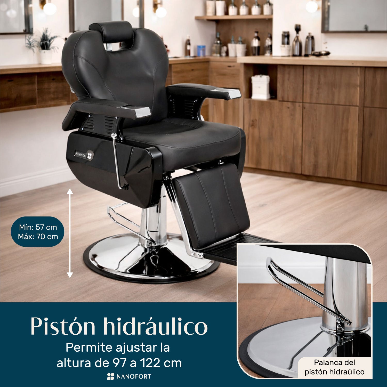 Sillon de Barbero Neumatico para Barberia, Peluqueria o Estetica Negro
