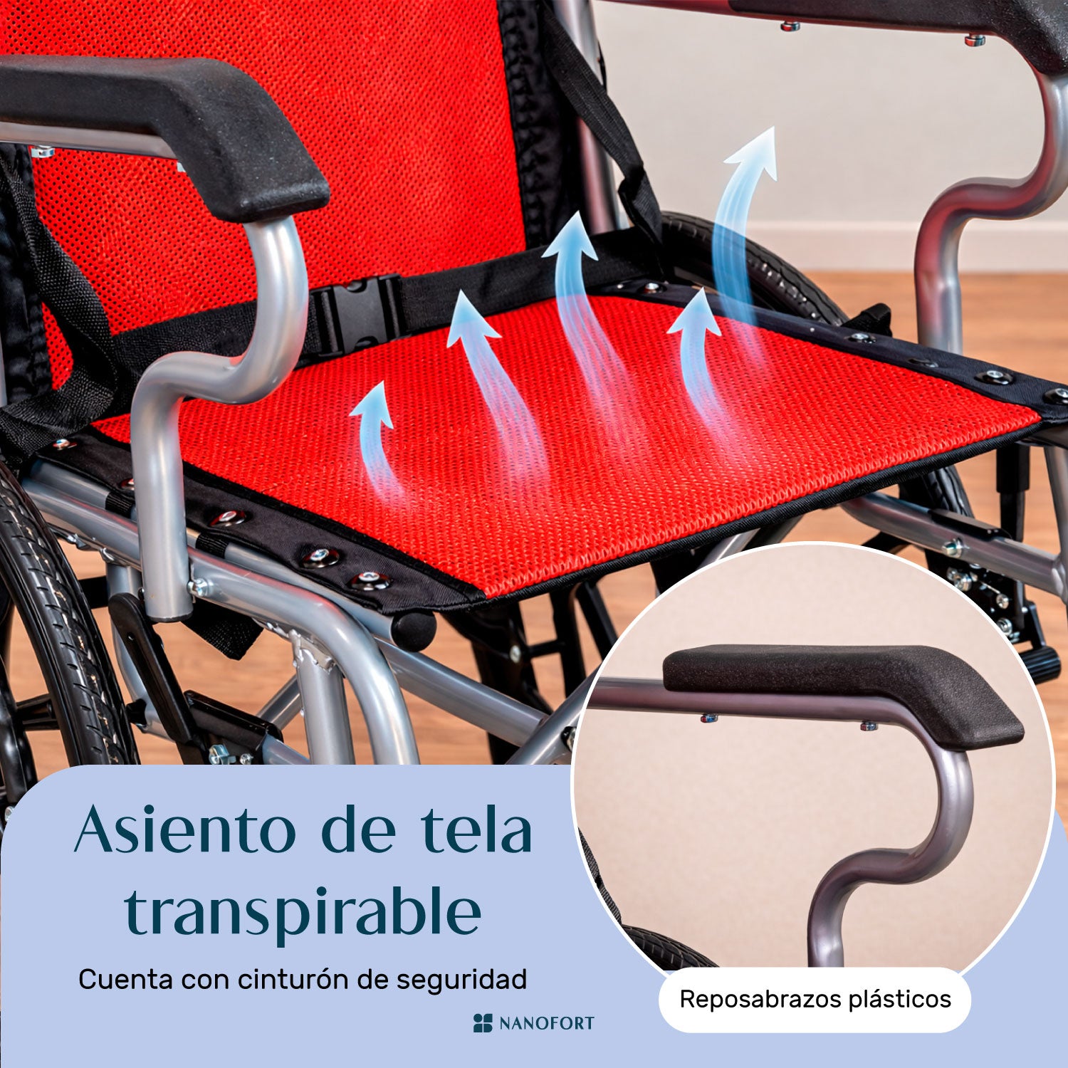 Silla Ruedas Plegable Aluminio Ligera Todo Terreno Premium Color Rojo
