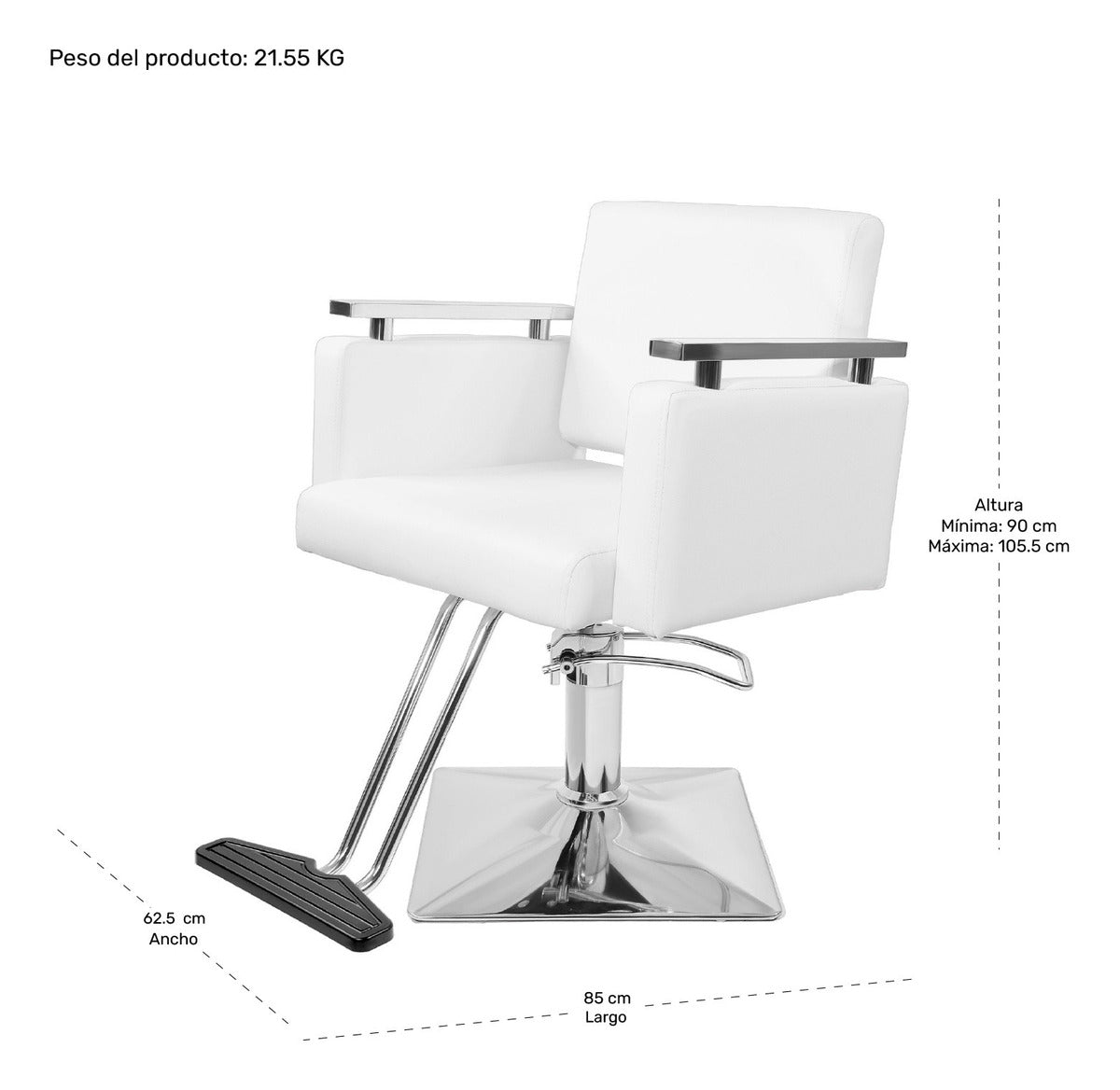 Sillon Silla Barberia Estetica Cuadrada 360° Moderna Blanco.