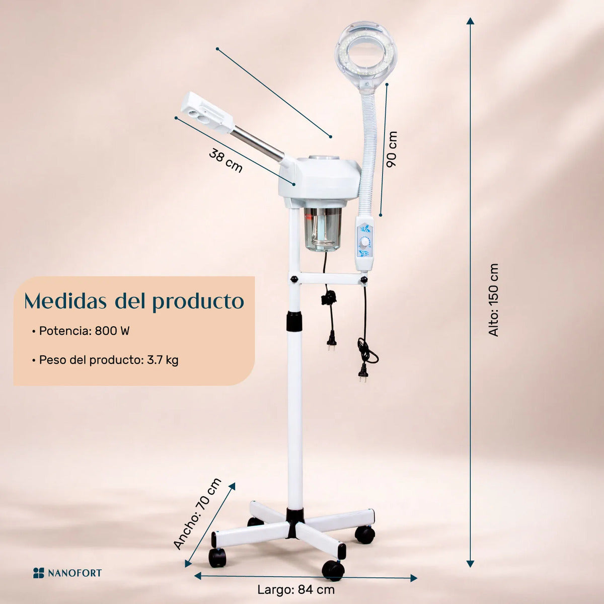 Vaporizador Facial Profesional Lampara Lupa Temporizador Spa Blanco