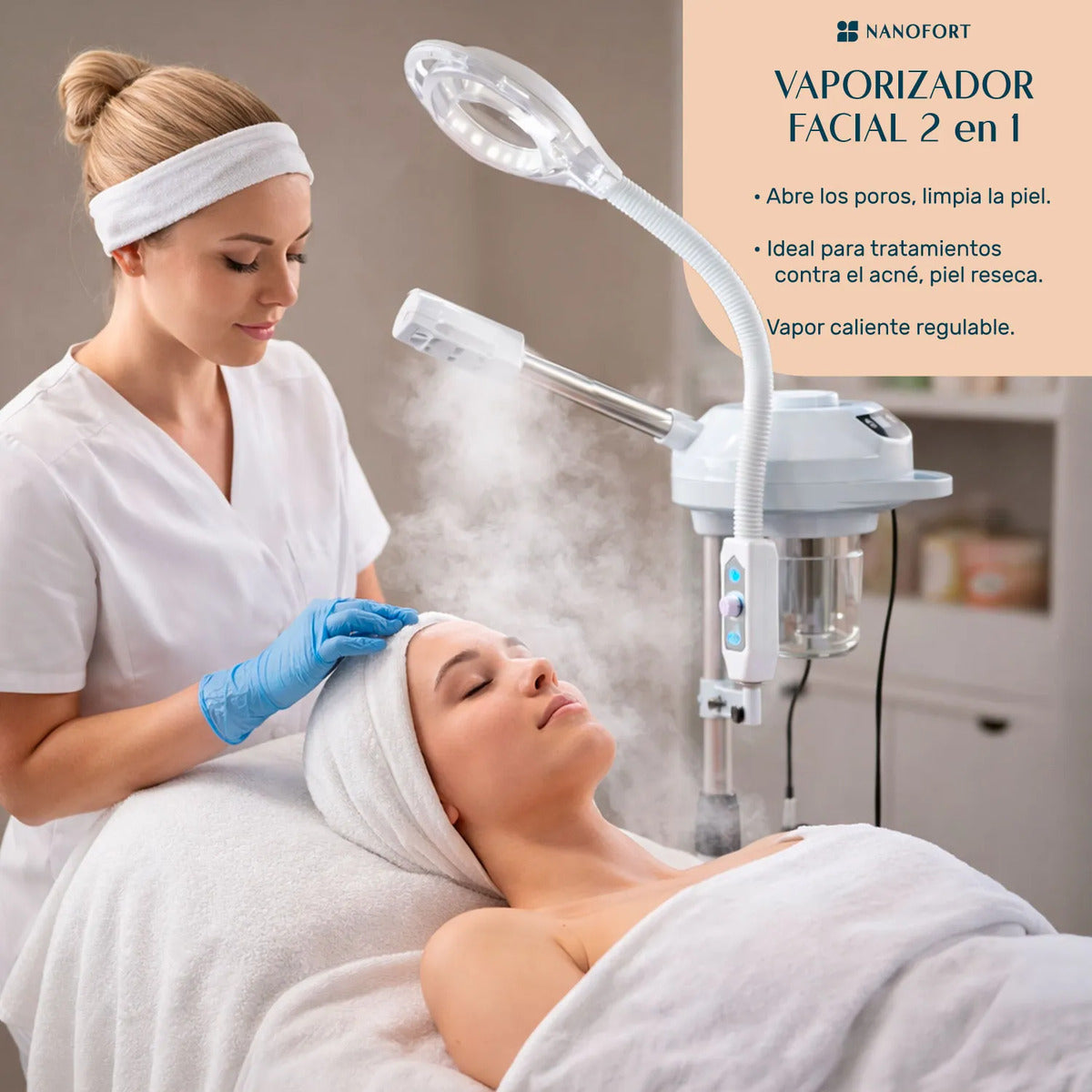 Vaporizador Facial Profesional Lampara Lupa Temporizador Spa Blanco