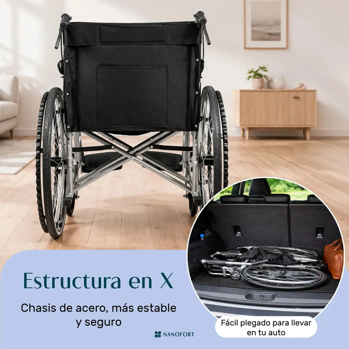 Silla de Ruedas Todo Terreno Plegable Uso Rudo Marco de Acero