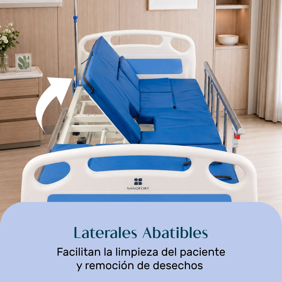 Cama Hospital Manual 5 Posiciones Cómodo Colchon Porta Suero Azul