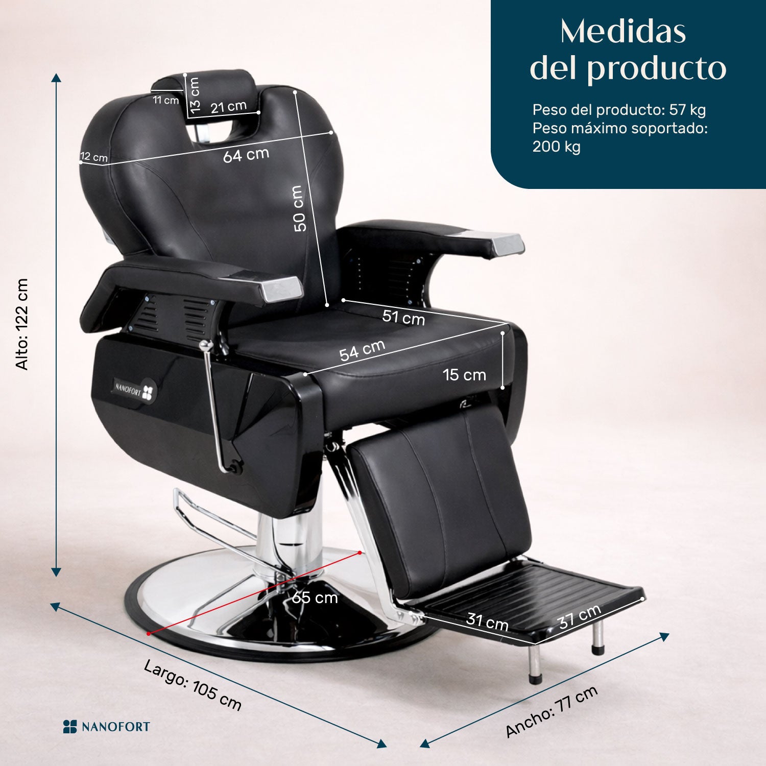 Sillon de Barbero Neumatico para Barberia, Peluqueria o Estetica Negro