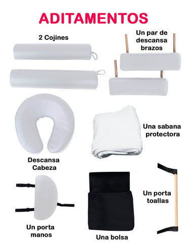 Cama para Masajes Profesional Portatil Reclinable Color Blanco