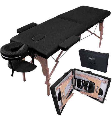 Cama de Masaje Spa Profesional con Aditamentos Plegable Negra