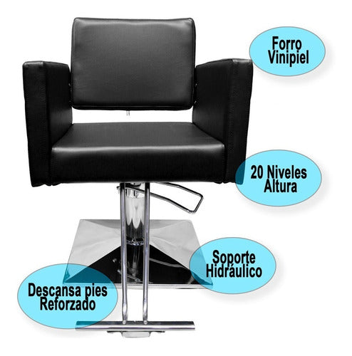 Sillon para Barberia Estetica Cuadrado Hidraulico Ajustable Color Negro