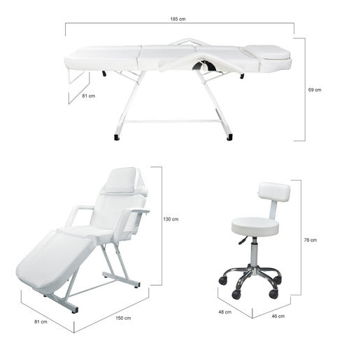 Silla Faciales Reclinable Sillon Cama Masaje Spa Profesional Blanco