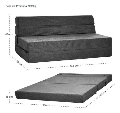 Sofa Cama Futon Plegable Modular Sala Mueble 3 En 1 Negro